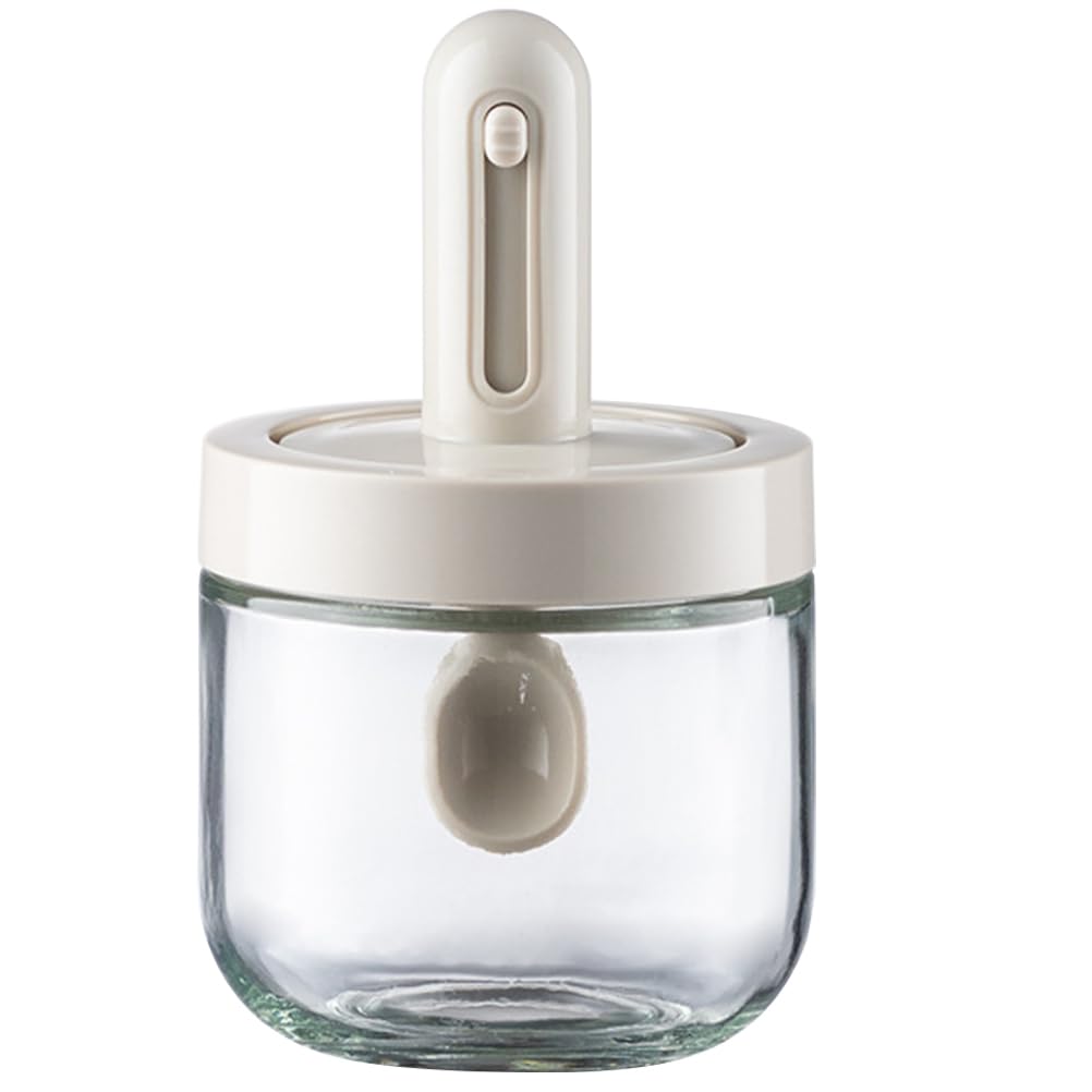 PRETYZOOM Airtight Spice Jar with Spoon 5.51X3.32X3.20 Inch Glass Seasoning Container for Salt Condiment Storage Kitchen Organizer