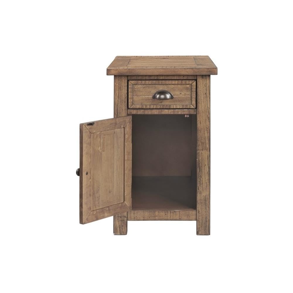 Martin Svensson Home Monterey Chairside Table - Natural - Coastal Multi-Use Table with Charging Station and Drawer for Bedroom or Living Room