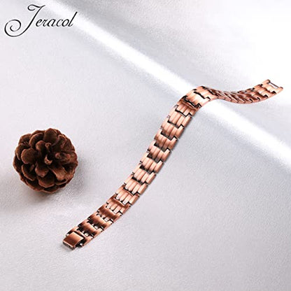 Jeracol Copper Bracelets for Men,Magnetic Wristbands Bracelet with Double Row Strength Magnets,Copper Magnetic Brazaletes with Remove Tool & Jewelry Gift Box