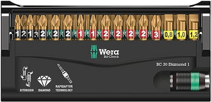 Wera Bit-Check 30 Diamond 1 Anti Cam-out BiTorsion Long Life bit set for drill/drivers PZ,PH,TX,SL 30 piece, 05057431001