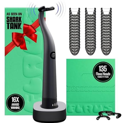 FLAUS Electric Flosser (Shark Tank) 3 Speeds + 45 Refill Heads w/Extra Strong Woven Floss, Increased Durability - Water Flosser Alternative, Dentist Recommended Tooth Flossers, Eco Dental Floss Picks