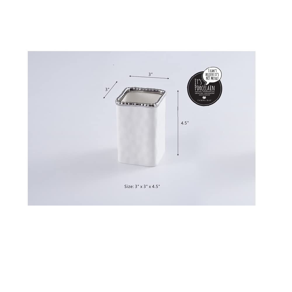 Pampa Bay VAN2718W Toothbrush Holder with Silver Beads, 4.5-inch Height, Porcelain