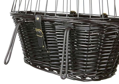 TRIXIE dog basket for the front of the bike up to 5 kg 50 × 41 × 35 cm - woven dog bike basket for the handlebars - in a chic wicker look with plastic grille, 2818