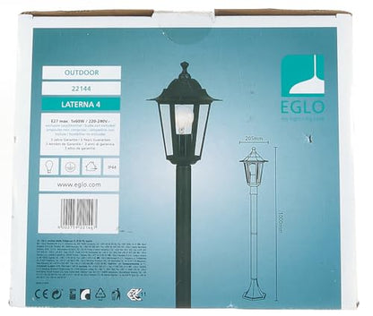 Eglo Laterna 4 Outdoor lamppost, Victorian Style Street lamp, Electric Garden and Driveway Light, cast Aluminium and Glass, Black Lantern, E27 Socket, IP44