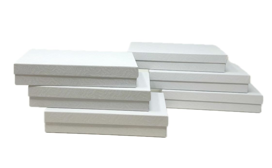 RJ Displays 6 Pack Cotton Filled White Color Paper Cardboard Jewelry Necklace Bracelets Watch Gift and Retail Boxes Size 7 1/8" x 5 1/8" x 1 1/8" Inch (White)