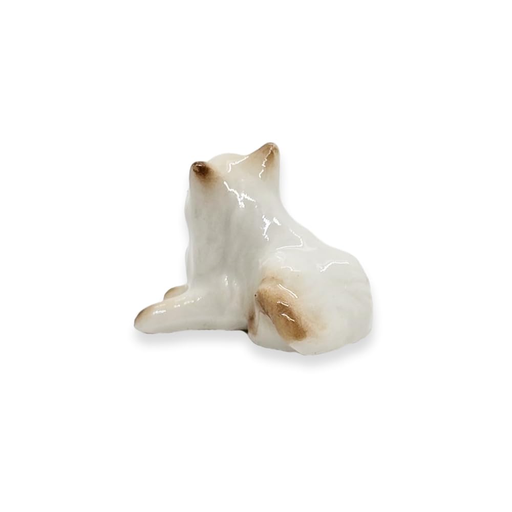 ChangThai Design Tiny ¾ Inch Lying Look Up Himalayan Persian Longhaired Cat - Miniature Hand Made Ceramic Cats Kittens Feline Animals Cute Porcelain Decorative Figure Collectible Figurines Décor Gifts