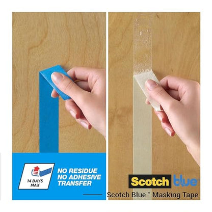 ScotchBlue Multi-Surface Premium Masking Tape, 36 mm x 41 m, 4 Rolls/Case - Scotch Adhesive Blue Painters Tape, For Painting and Decorating, Indoor & Outdoor, Sticks Well, 70% PEFC