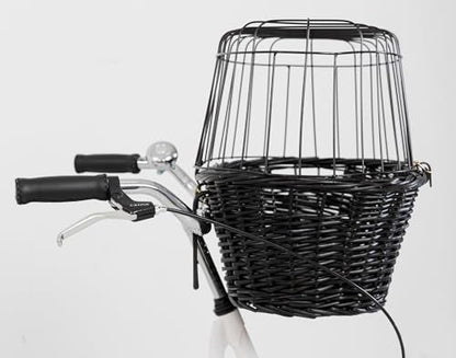 TRIXIE dog basket for the front of the bike up to 5 kg 50 × 41 × 35 cm - woven dog bike basket for the handlebars - in a chic wicker look with plastic grille, 2818