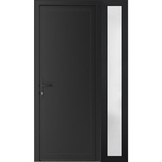 VDOMDOORS Front Exterior Prehung Metal-Plastic Door Frosted Glass | Manux 8111 Matte Black | Side Sidelite Transom | Residential Doors Entrance Patio Garage 50 x 80 (W36+14 x H80) Right-Inswing