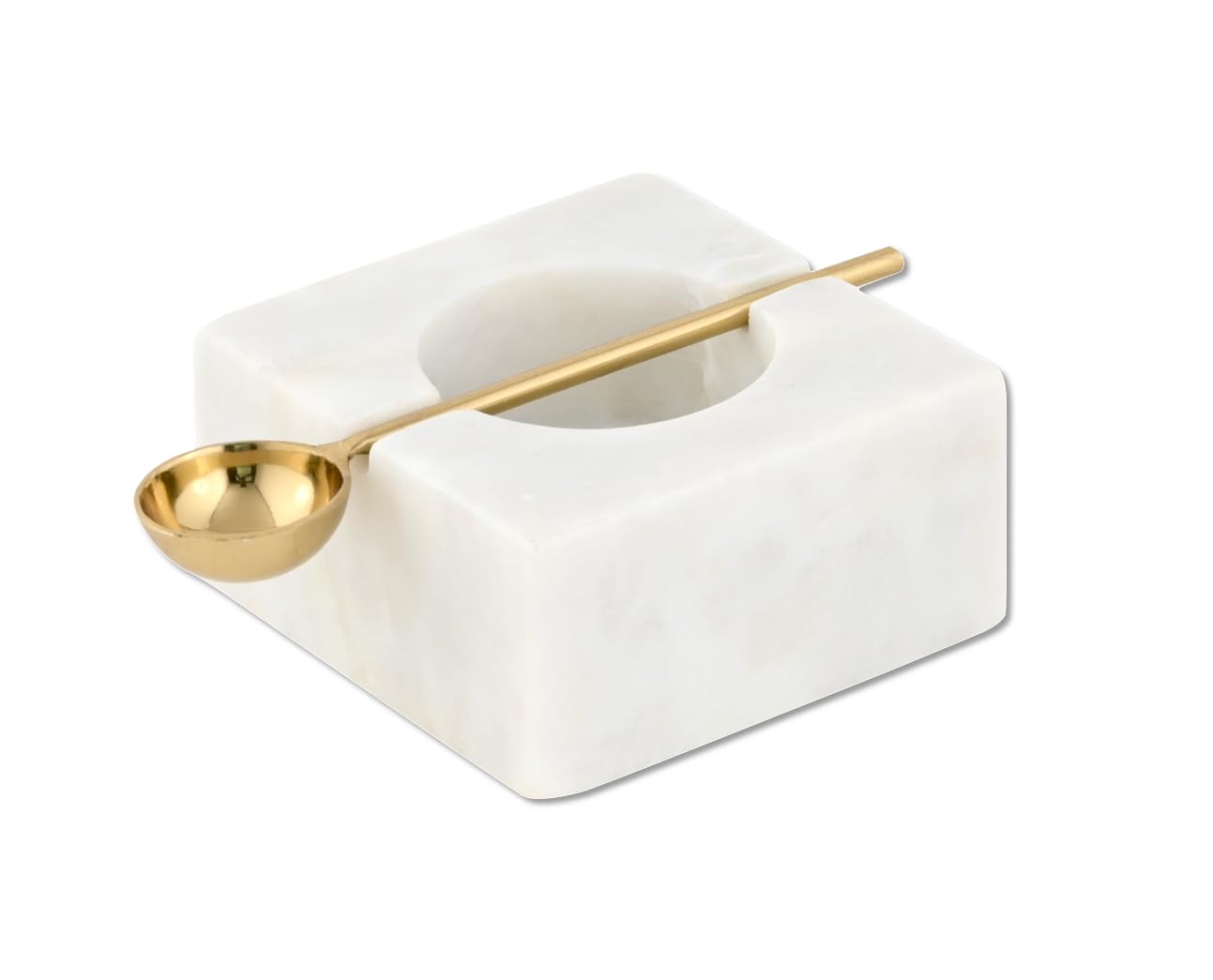 Cruiser’s Caché | White Marble Salt Cellar and Gold Spoon Set | Hand Crafted Natural Marble | For Keeping Gourmet Salts, Pepper, Spices, and Seasonings.