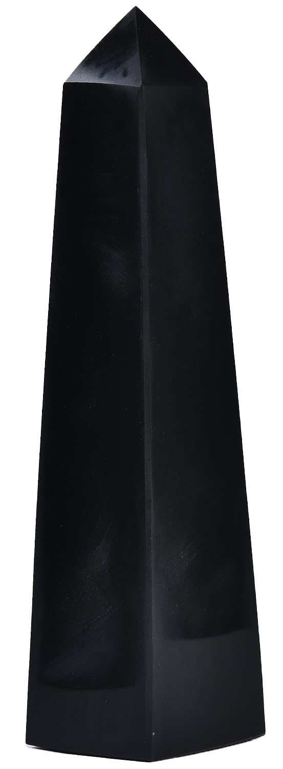 JIC Gem Black Obsidian Large Healing Crystals Wand 4 Faceted Crystal Point Obelisk Gemstone Natural Reiki Energy Stone for Meditation Crystal Grid Decoration 1.1-1.7 Lbs