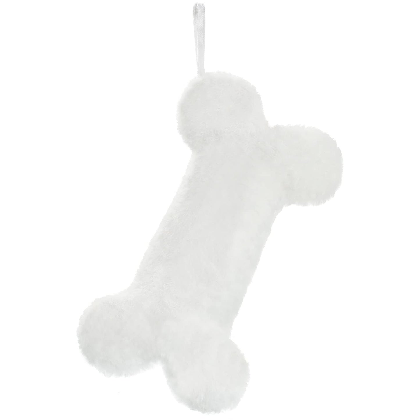 Senneny Snowy White Plush Pet Dog Christmas Stocking, Dog Christmas Stockings Large Bone Shape Faux Fur, Hanging Christmas Holiday Season Party Decor for Pets Dogs