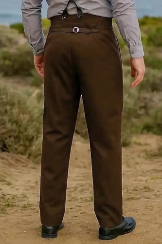 ThePirateDressing Steampunk Victorian Cosplay Architect Men’s Pants – High-Waist Gothic Trousers for Halloween, Renaissance, Tussar Poly-Viscose Fabric – Suspenders Ready C1328-Espresso-X-Large