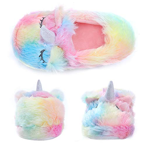Dream Bridge Girls Boys Slippers Kids Unicorn Plush Warm Slipper Anti Slip Soft Winter House Shoes for Indoor Outdoor Activities,Pink Unicorn,8.5/9 UK Child