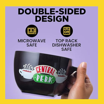 Silver Buffalo FRIENDS Central Perk Black Ceramic Mug Oversized for Coffee, Soup, 24 Ounces