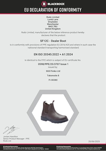 Blackrock Dealer Work Safety Boots, Steel Toe Cap, Chelsea Boots, Mens Womens Ladies, Safety Shoes, Gardening, Brown, Horse Riding, Yard, Slip On Shoes, Lightweight - Size 9