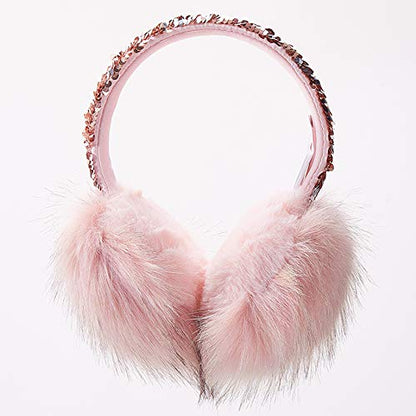 Gifts Treat Girls Ear Muffs Sequins Earmuffs Kids Winter Warm Ear Covers in Plush and Flip Sequin Design Pink Adjustable Earmuffs for Girls Cute Fluffy Ear Warmers, Sequins, M