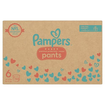 Pampers Premium Protection Nappy Pants Size 6, 132 Nappies, 14kg-19kg, Monthly Pack, With 360° Fit and Ultra-Soft Materials for Our Best Comfort & Protection