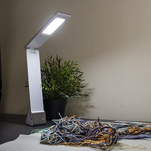 PURElite LED Rechargeable Flip Light – Table Lamp & Desk Lamp, 3 Brightness Setting, Natural LED Daylight Bulbs for Reading, Needlework, Sewing, Crafting, Battery Powered