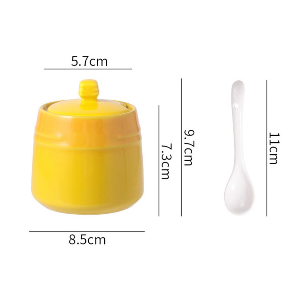 Kichvoe Ceramic Seasoning Jar with Spoon Salt Container Sugar Canister Condiment Storage Bottle for Kitchen Dining Table 3.81X3.34X2.24 Inches