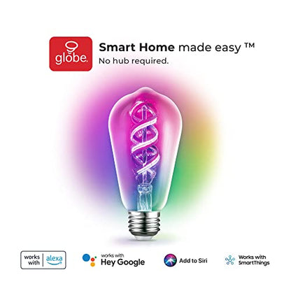GLOBE Electric 34919 Wi-Fi Smart 5.5W (60W Equivalent) Straight Filament Tunable White Amber Glass LED Light Bulb, No Hub Required, Voice Activated, 2000K - 5000K, Vintage Edison Style, 500 Lumns