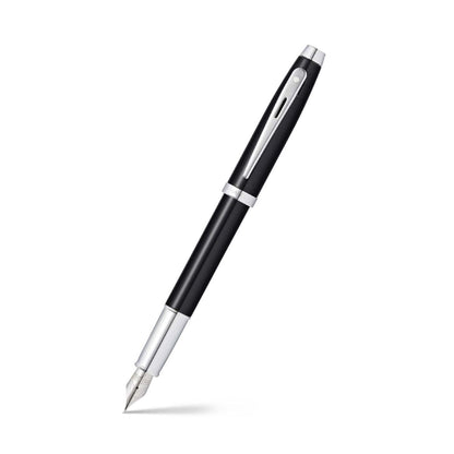 Sheaffer 100 Glossy Black Lacquer Fountain Pen with Polished Chrome Trim and Medium Nib