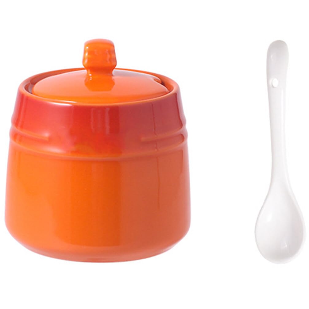 Luxshiny Ceramic Seasoning Jar with Spoon 2.24 Inch Spice Canister for Salt Sugar Condiment Storage Kitchen Container for Home Use