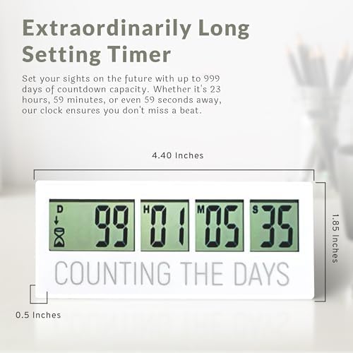 Countables Counting the Days Countdown Clock - Up to 999 Days LCD Digital Timer - Easy to Set & Read Reusable Count Down Timer for Retirement, Wedding, Christmas, Holiday,Baby Due Date,Birthday & More