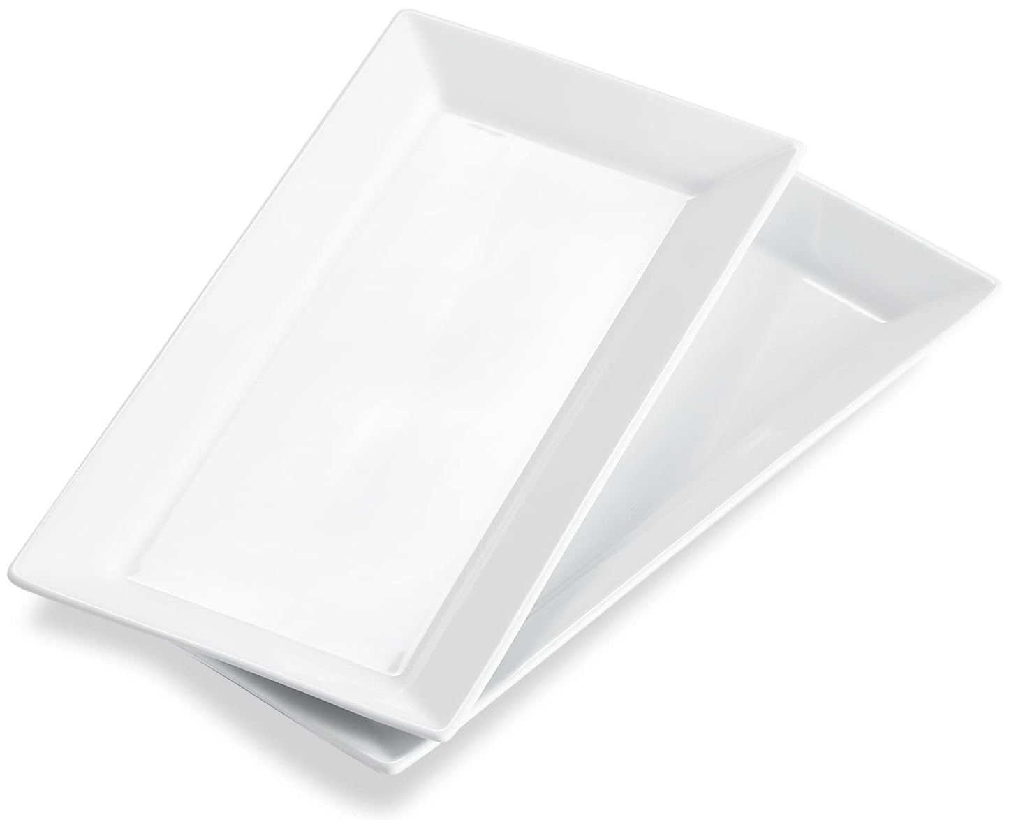 ONEMORE 12 Inch Ceramic Serving Platters, White Rectangular Serving Trays/Dishes for Party Entertaining, Stackable Plates for Appetizers Desserts Baked Goods - Set of 2