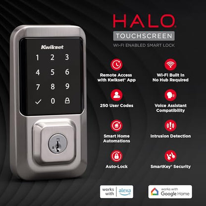 Kwikset Halo Wi-Fi Smart Lock, Keyless Entry Front Door Touchscreen Deadbolt, App Control, Grade AAA Certified, Easy Install No Hub, Venetian Bronze Finish, Digital Remote Lock