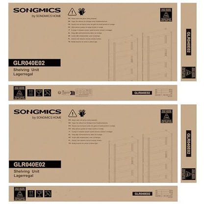 SONGMICS 5-Tier Heavy-Duty Shelving Units, Set of 2 Steel Shelving Units for Storage, Boltless Assembly, for Garage, Shed, Load Capacity 875 kg, 40 x 90 x 180 cm, Silver GLR040E02