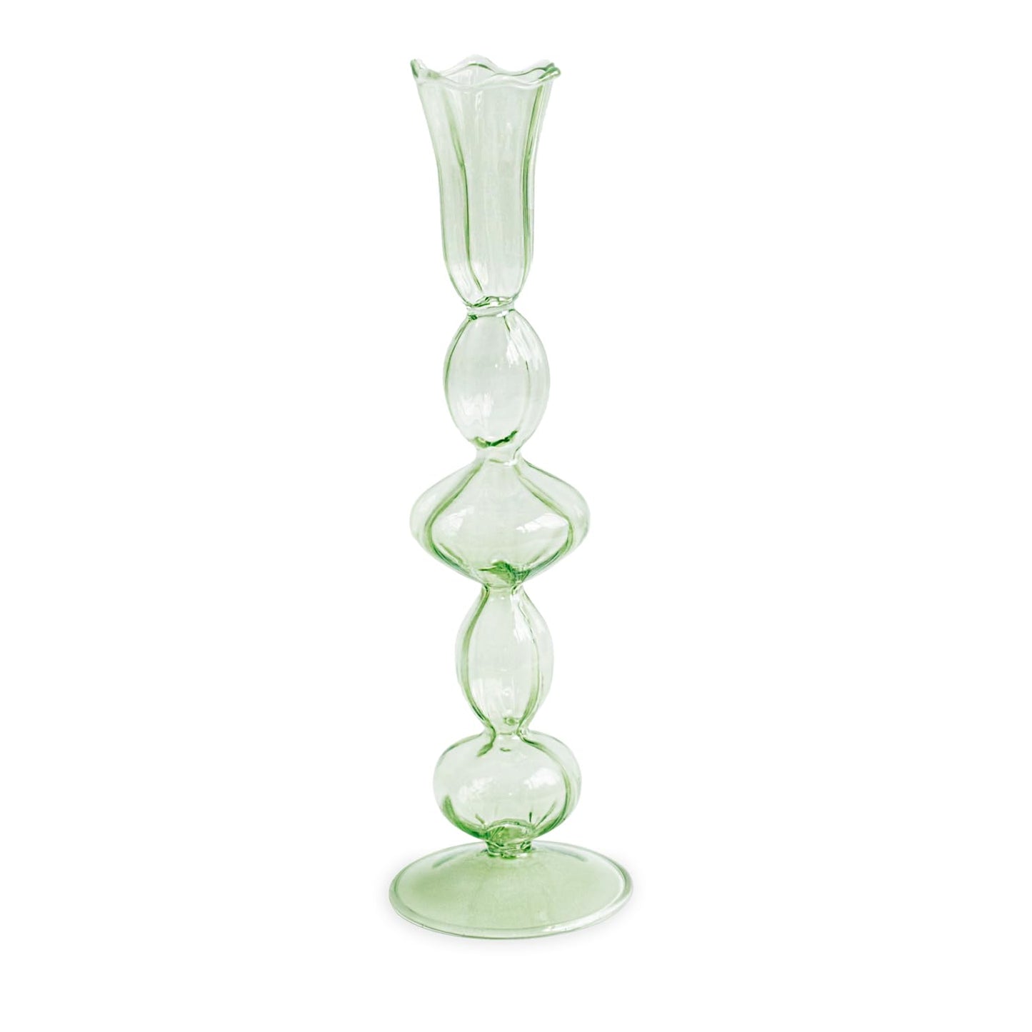 Glass Blossoms Candlestick Holder Set of 2 (Green)