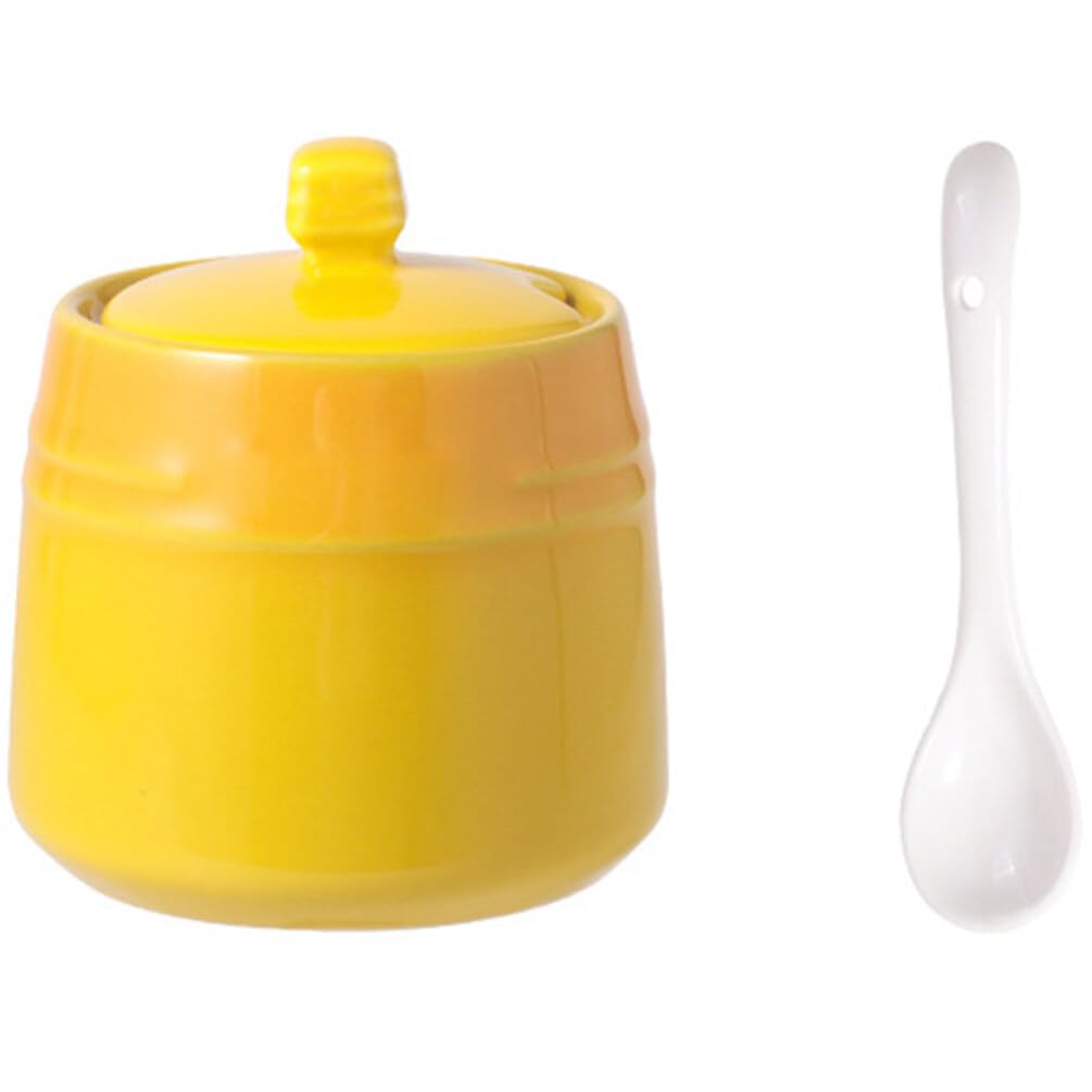 Kichvoe Ceramic Seasoning Jar with Spoon Salt Container Sugar Canister Condiment Storage Bottle for Kitchen Dining Table 3.81X3.34X2.24 Inches