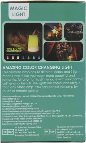 Auxmir Night Light, LED Touch Bedside Table Lamp, Remote Control Dimmable Light with RGB Color Changing, USB Rechargeable, Portable Lamp for Children, Kids, Bedroom, Living Room, Camping