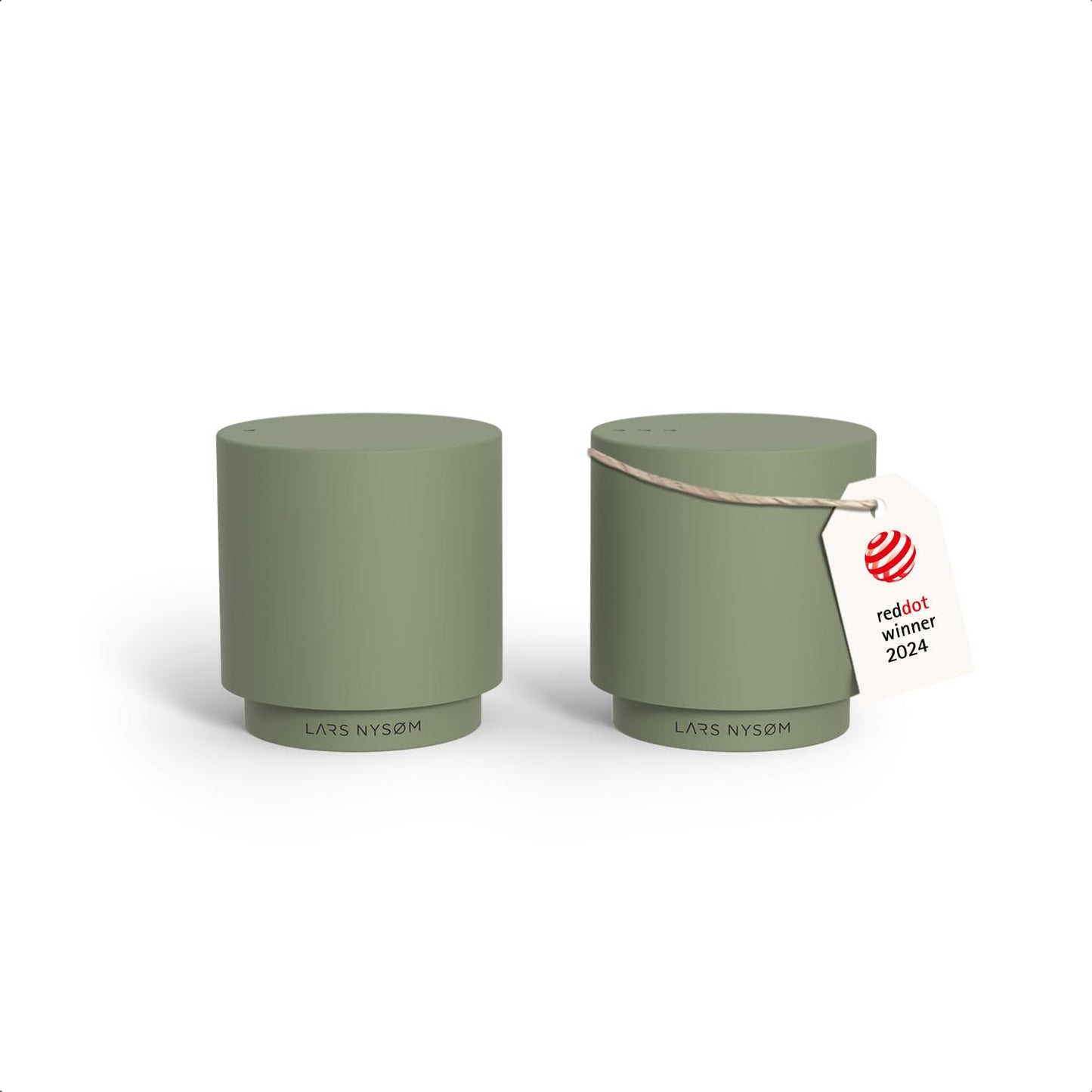 LARS NYSØM Mini Salt and Pepper Shakers Set | Stainless Steel Salt and Pepper Shakers with Modern Minimalist Design, Easy Refill, Small Size (Sage Green)