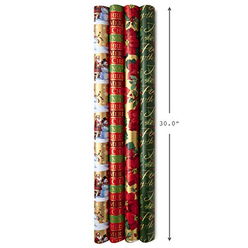 Hallmark Reversible Christmas Wrapping Paper Bundle, Traditional (Pack of 4, 150 sq. ft. ttl.)