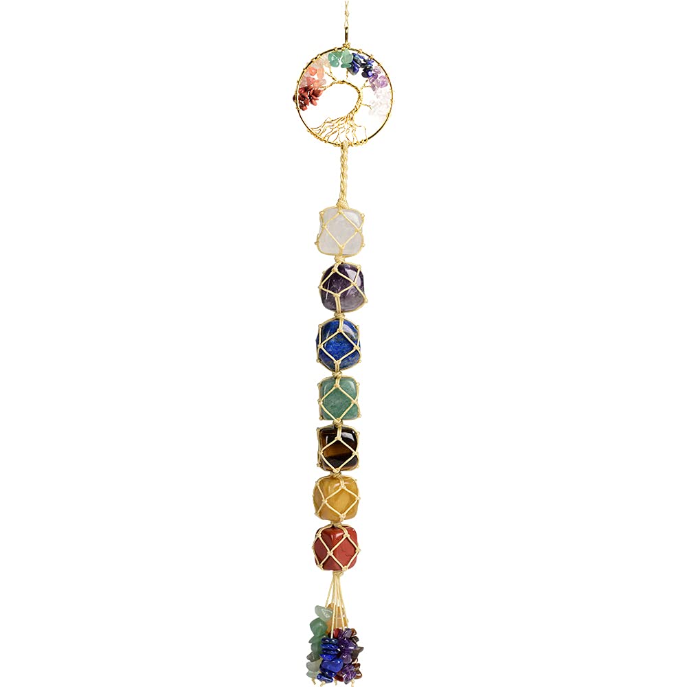 Handmade Gemstones Healing Feng Shui Crystals Window Car Decorations Hanging Ornament for Home Decor Party Decor（Tree-KhakiThread）