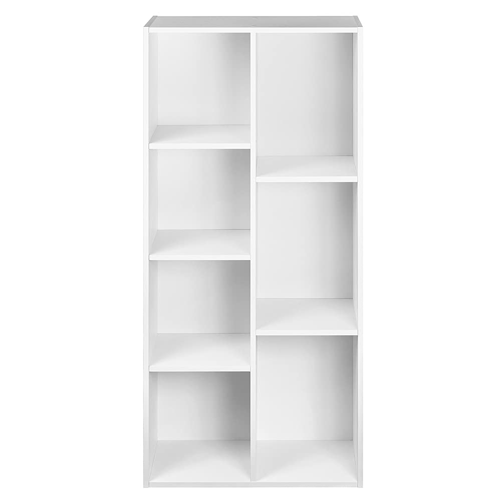 Amazon Basics 7 Cube Organizer Bookcase, Storage Shelf for Home and Office, Display Storage Organizer, Sturdy with Easy Assembly, 9.25"D x 19.49"W x 41.73"H, White