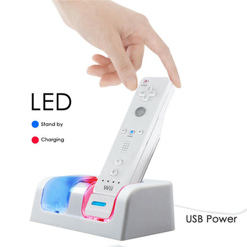 OSTENT Charger Dock Station + 2 Battery Packs Compatible for Nintendo Wii Remote Controller Color White