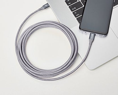 Amazon Basics USB-C to USB-C 2.0 Fast Charger Cable, Nylon Braided Cord, 480Mbps Speed, USB-IF Certified, for Apple iPhone 16/15, iPad, Samsung Galaxy, Tablets, Laptops, 10 Foot, Silver