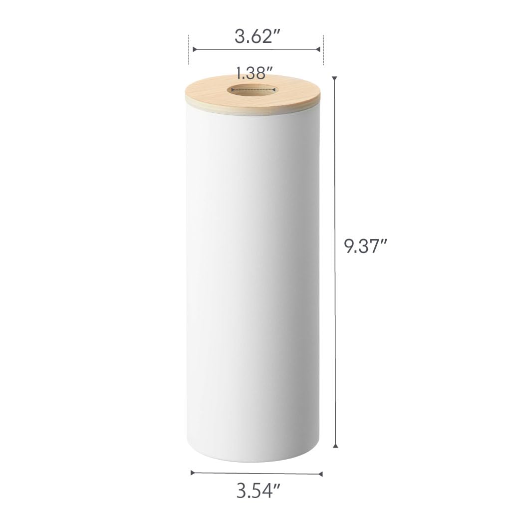 Yamazaki Home Rin Reusable Round Tissue Holder Case, Metal Tissue Container with Wooden Lid - Large - Steel + Wood