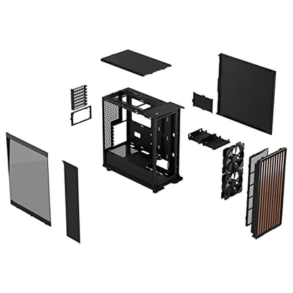 Fractal Design North Charcoal Black Tempered Glass Dark - Wood Walnut front - Glass side panel - Two 140mm Aspect PWM fans included - Type C USB - ATX Airflow Mid Tower PC Gaming Case