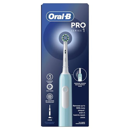 Oral-B Pro 1 Electric Toothbrushes Adults, Oral B Electric Toothbrush, With 3D Cleaning, 1 Toothbrush Head, Gum Pressure Control, 2 Pin UK Plug, Blue, Travel Electric Toothbrush