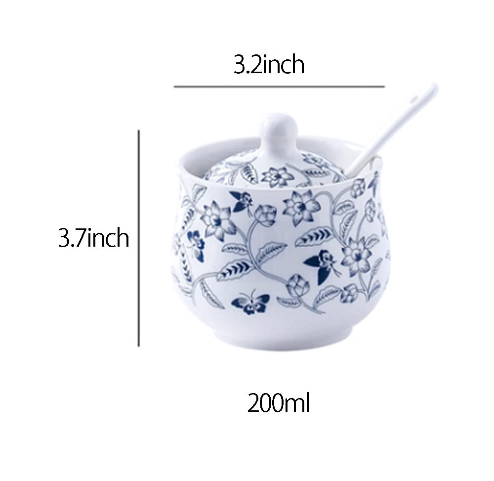 Ceramic Sugar Bowl Blue and White Flower Jar Salt Pepper Storage Jar