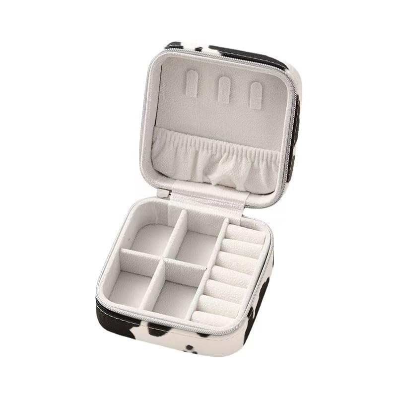 Jinglong Cattleprint Travel Jewelry Box, Compact and Adorable Doggy Jewelry Organizer, Suitable for Rings, Necklaces, and Earrings, Portable Jewelry Storage Box (Brown and white cow pattern)
