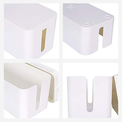 [Set of Three] Cable Management Boxes Organizer, Large Storage Wires Keeper Holder for Desk, TV, Computer, USB Hub, System to Cover and Hide & Power Strips & Cords (Ice White)
