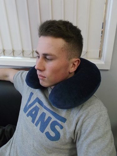 Motionperformance Essentials Super Velour Luxury Memory Foam Comfort Neck Support Cushion (Travelling, Car, Plane, TV, Reading) (Blue)