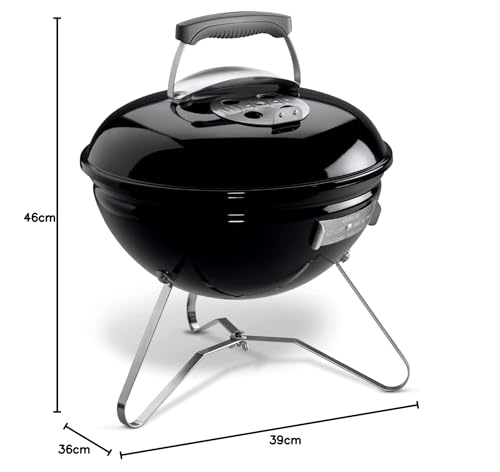 Weber Smokey Joe Charcoal Barbecue/Portable Design, Porcelain-Enamelled Lid & Bowl, 37 cm Cooking Surface, Black