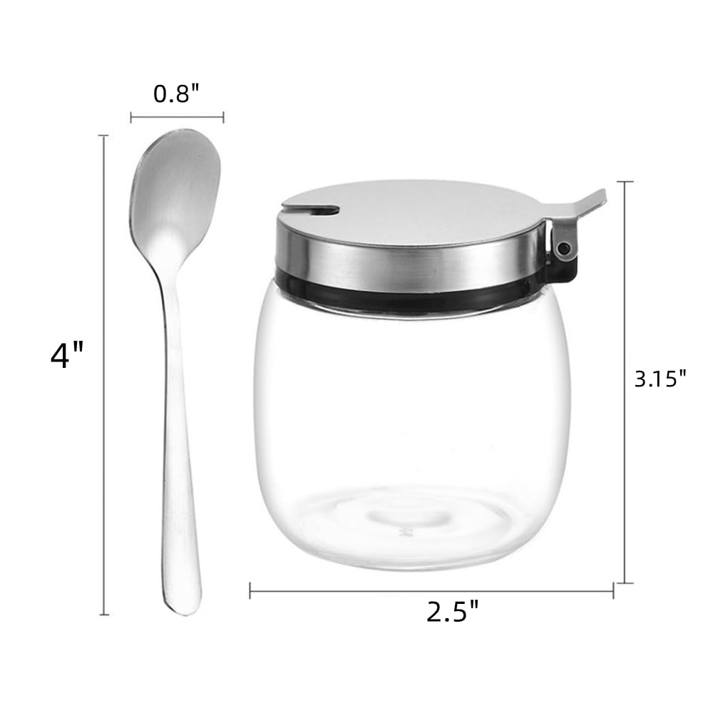 Hewnda 2Pcs Sugar Salt Container Set,8 oz glass jar with lid and spoon for storing condiments,coffee,sugar cubes,spices and more