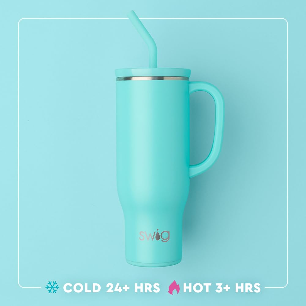 Swig Life 30oz Mega Mug, 30oz Tumbler with Handle and Straw, Large Insulated Tumblers, Cup Holder Friendly Travel Mug, Stainless Steel 30 oz Tumbler, Reusable Insulated Water Bottle (Christmas Bows)